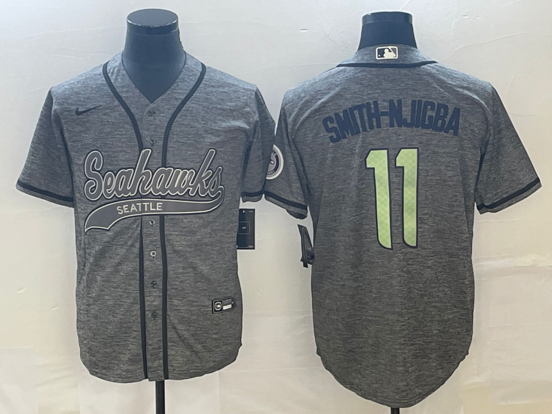 Men's Seattle Seahawks #11 Jaxon Smith-Njigba Grey With Patch Cool Base Stitched Baseball Jersey